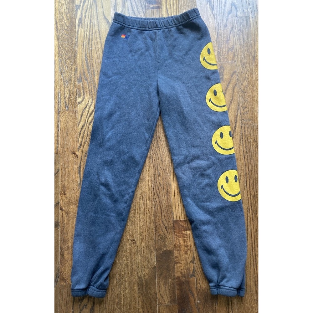 Aviator Nation Sweatpants Youth Size 14 Gray Smiley Face Joggers Soft USA